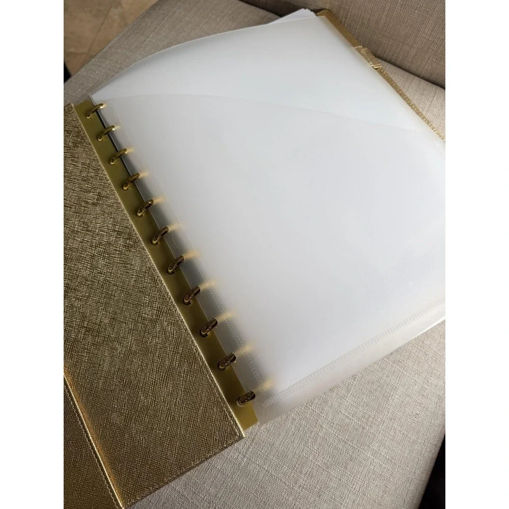 Martha Stewart Gold Faux Leather Discbound Planner Large Notebook Organizer Desk